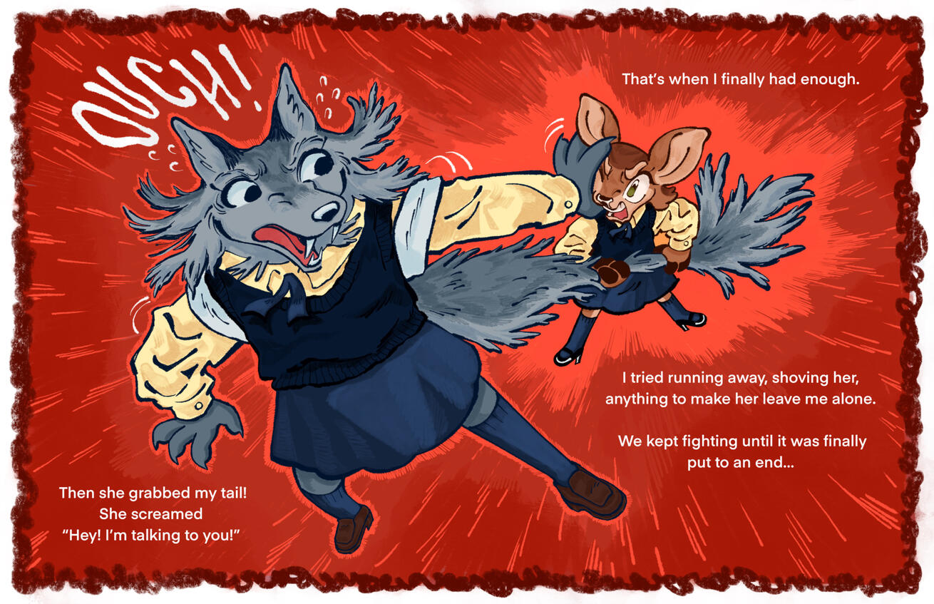 The Fight - Colored double page spread for my children’s book called The Wolf Who Cried Deer