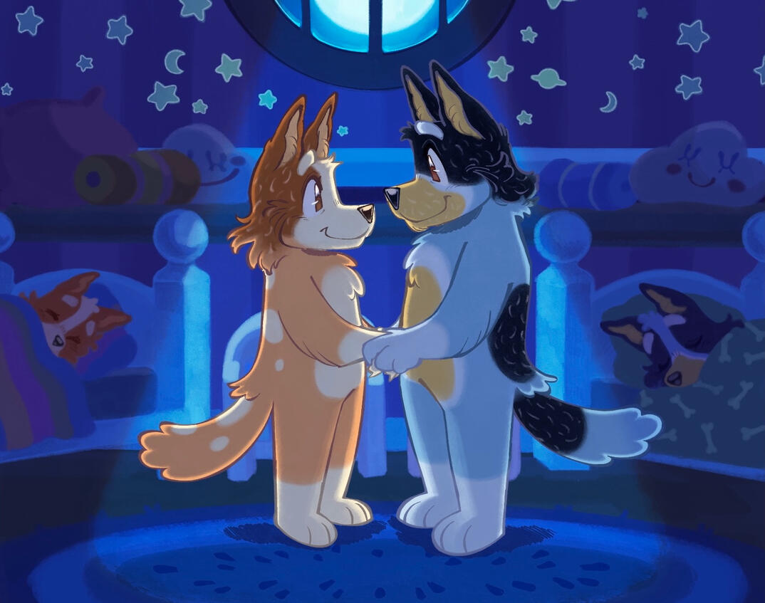 Fairytale - Redrawn illustration of the bedroom scene from the Bluey episode, Fairytale