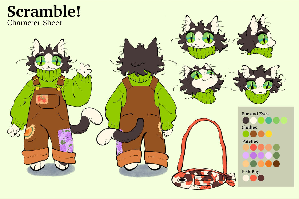 Scramble - Character sheet of my main character for my thesis, Scramble’s Silly Search